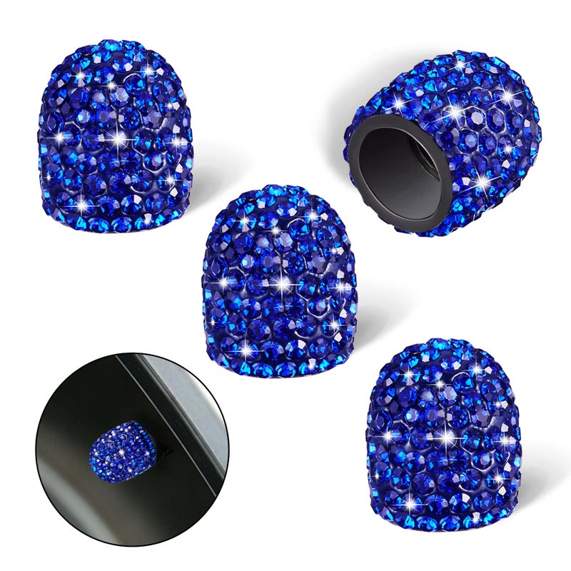 WINKA 4Pcs Bling Car Tire Valve Stem Caps Diamond Bling Dustproof Car Wheel Tire Valve Caps Crystal Decor Universal Shiny Wheel Stem Valve Exterior Accessories for Cars,SUV,Bikes etc (Navy Blue) - Image 1